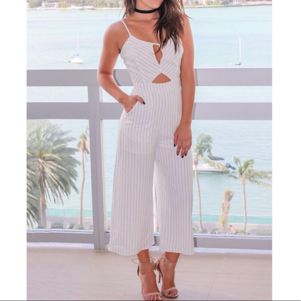 Pinstripe Cut Out Jumpsuit - Picture 2 of 5